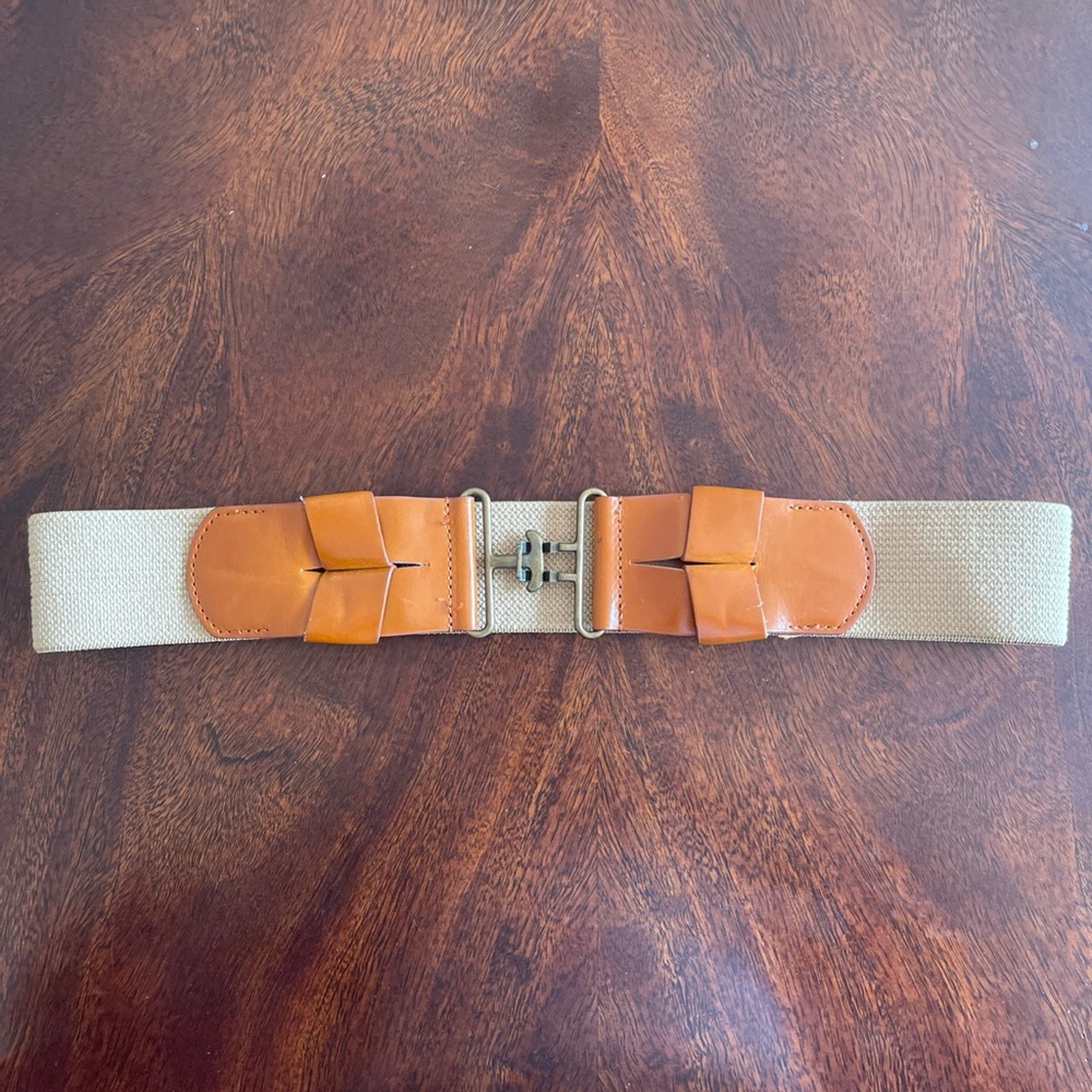 Worth Pleather Cognac And Beige Stretchy Waist Belt Size P (XS)